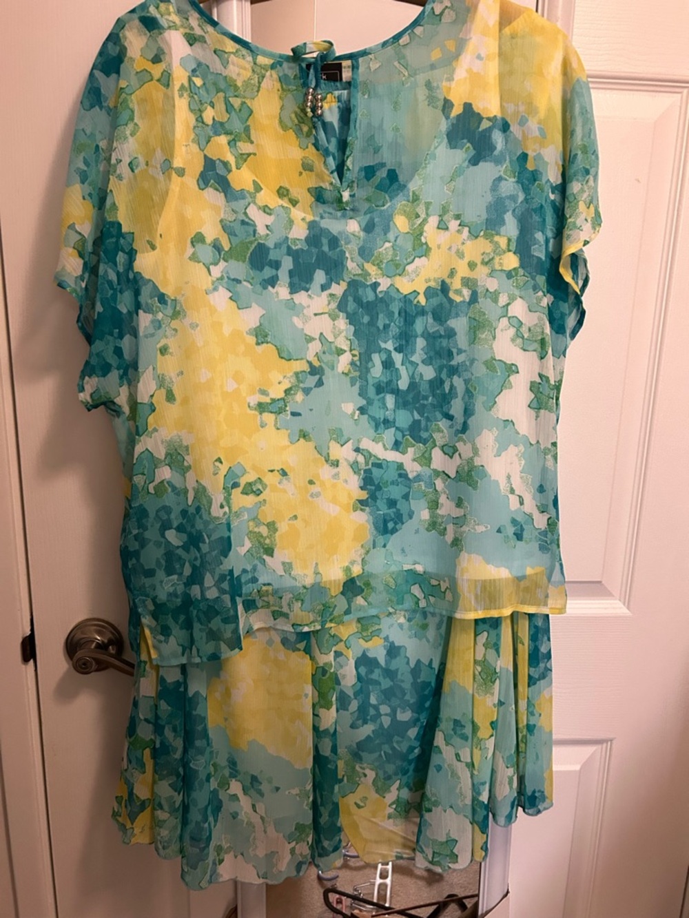 Aqua & Yellow Watercolor Print Two-Piece Dress